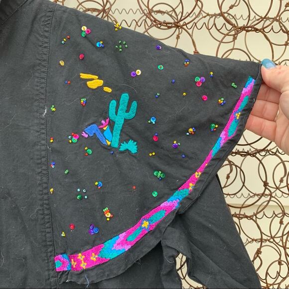 Vintage Southwest Canyon embroidered beaded Aztec Boho cutout back western shirt - Picture 5 of 7